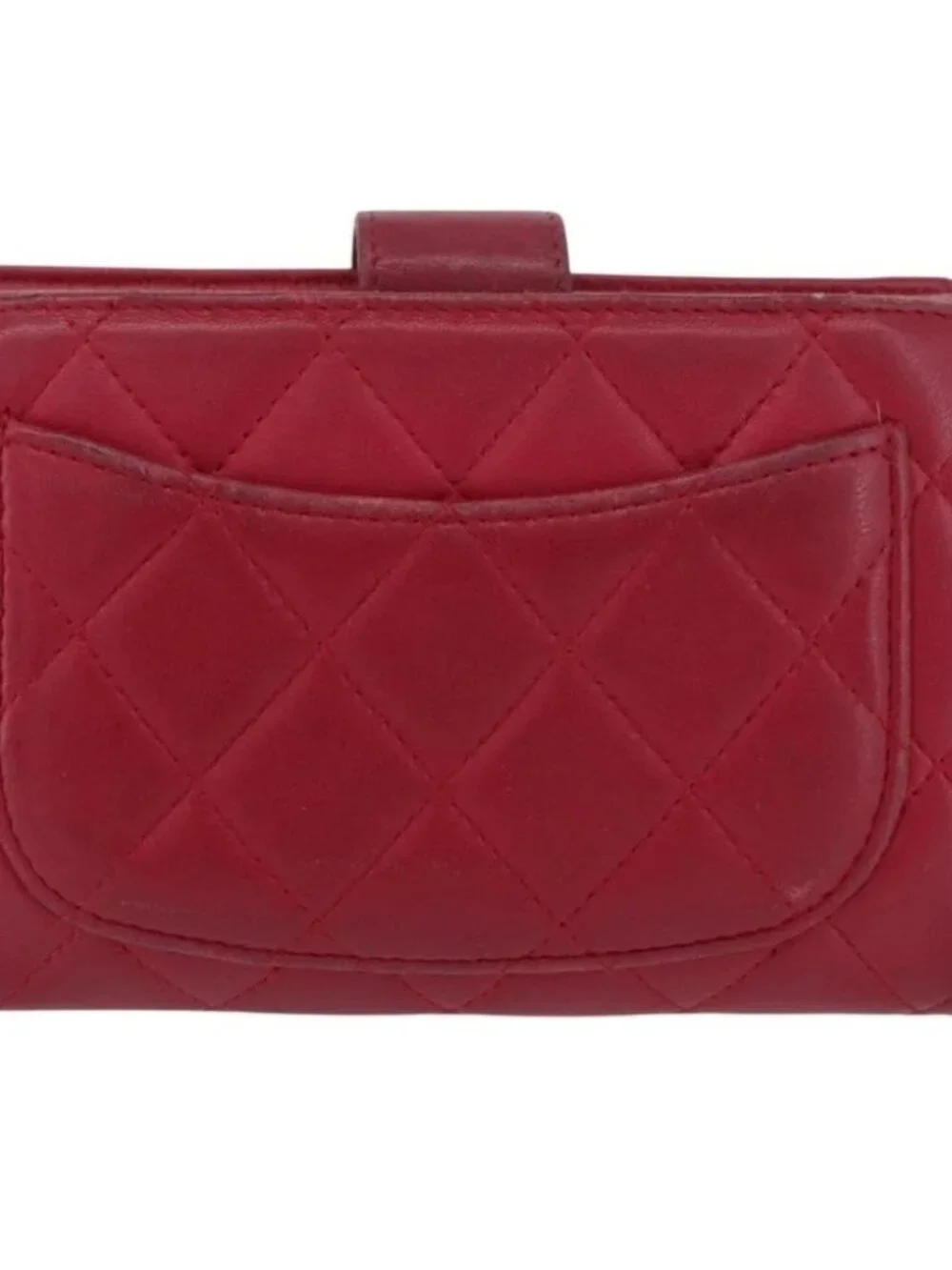 CHANEL Matelasse Bifold Wallet Lamb Skin Red Silver CC Auth YKZ104
